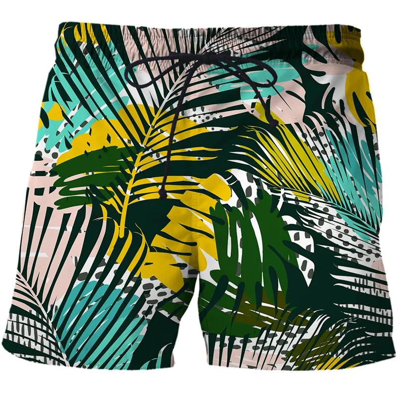 Painting Leaves Graphic Beach Shorts Pants Men 3D Printing Surf Board Shorts Summer Hawaii Swimsuit Swim Trunks Cool